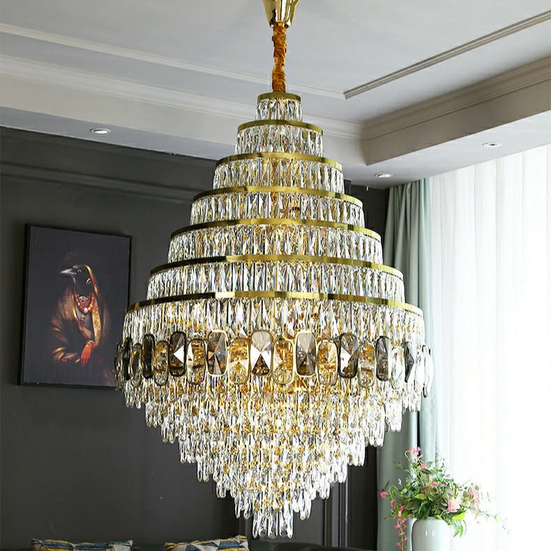 Honeycomb Shaped Ceiling Chandelier Extra Large Crystal Light Fixture For Foyer Staircase/ Entryway In Gold Finish - Image 7