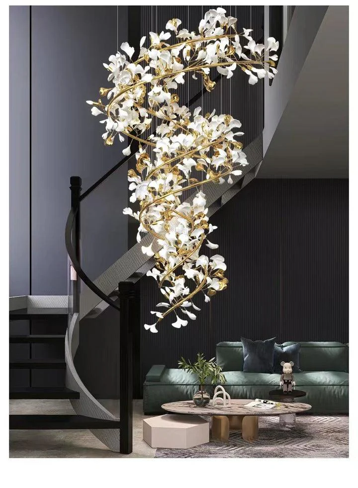 Porcelain Linear Gold Ginkgo Chandelier - Image 10
