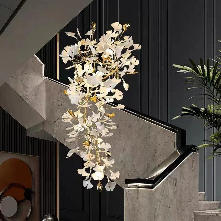 Porcelain Linear Gold Ginkgo Chandelier - Image 11