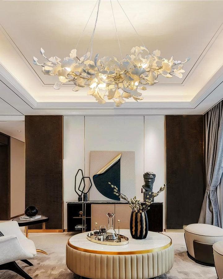 Porcelain Linear Gold Ginkgo Chandelier - Image 12