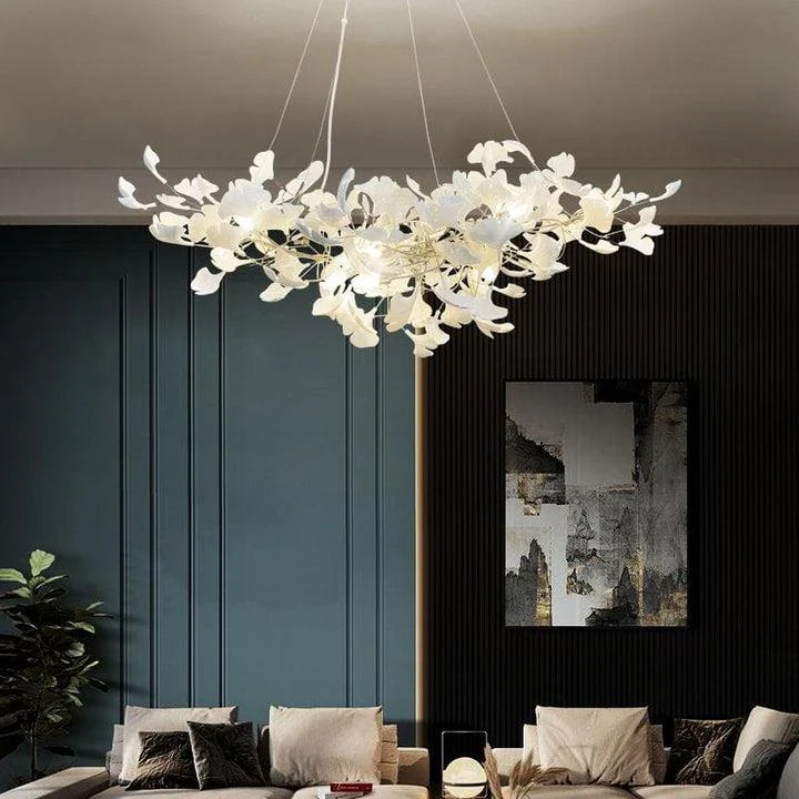Porcelain Linear Gold Ginkgo Chandelier - Image 15