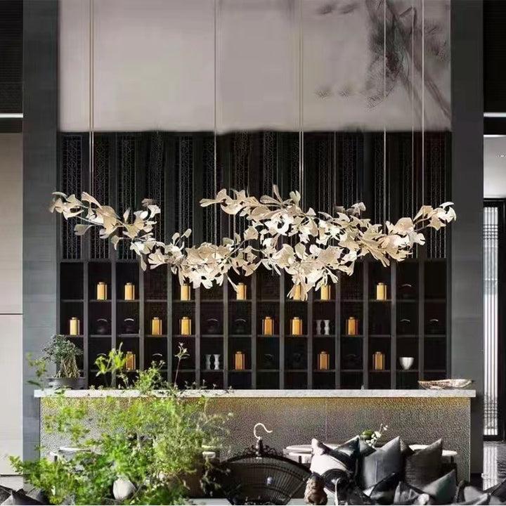 Porcelain Linear Gold Ginkgo Chandelier - Image 3