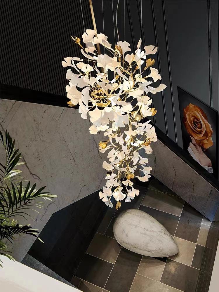 Porcelain Linear Gold Ginkgo Chandelier - Image 9