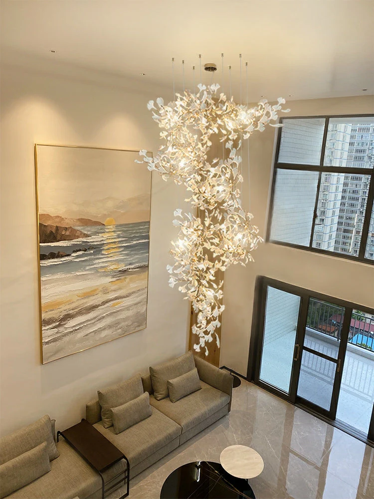 Ceramics Ginkgo Leaves Twig Chandelier Tree Branch Shaped Pendant Light For High Ceiling Living Room Hotel Hall - Image 10