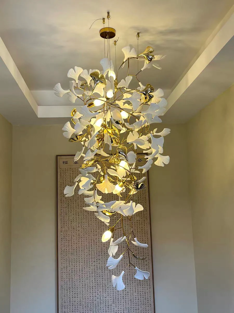 Ceramics Ginkgo Leaves Twig Chandelier Tree Branch Shaped Pendant Light For High Ceiling Living Room Hotel Hall - Image 13