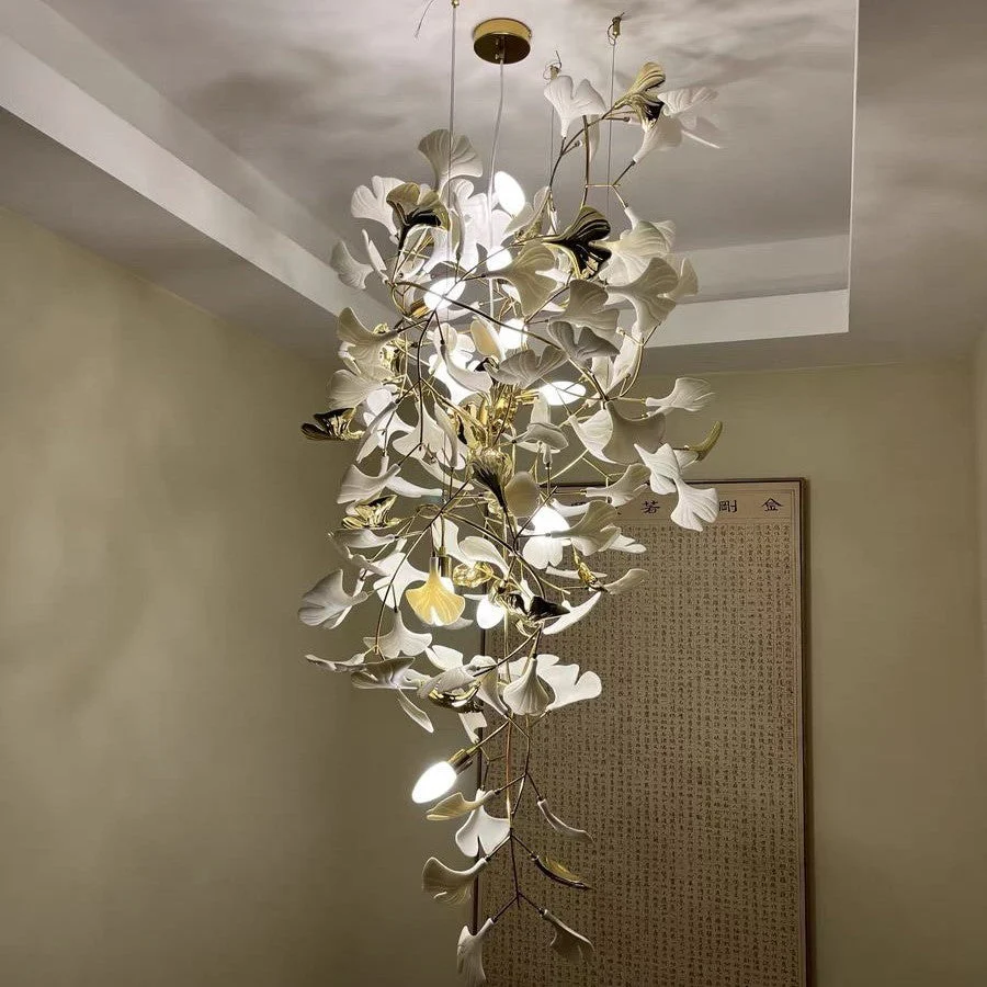 Ceramics Ginkgo Leaves Twig Chandelier Tree Branch Shaped Pendant Light For High Ceiling Living Room Hotel Hall - Image 14