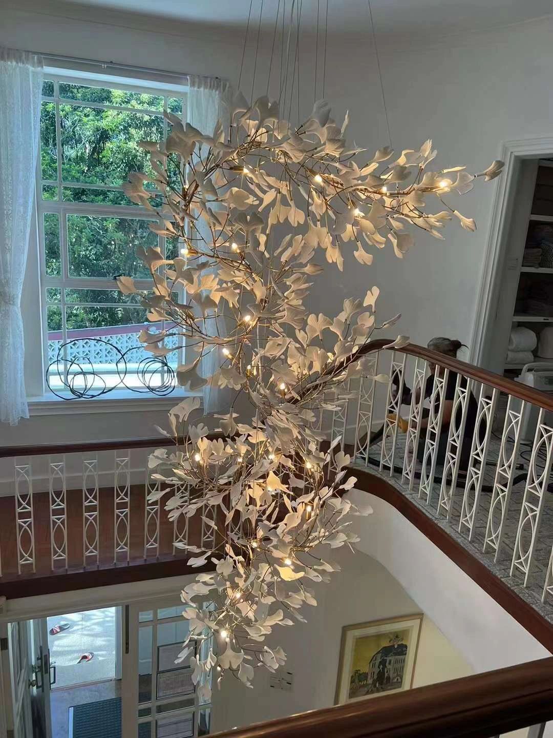 Ceramics Ginkgo Leaves Twig Chandelier Tree Branch Shaped Pendant Light For High Ceiling Living Room Hotel Hall - Image 15