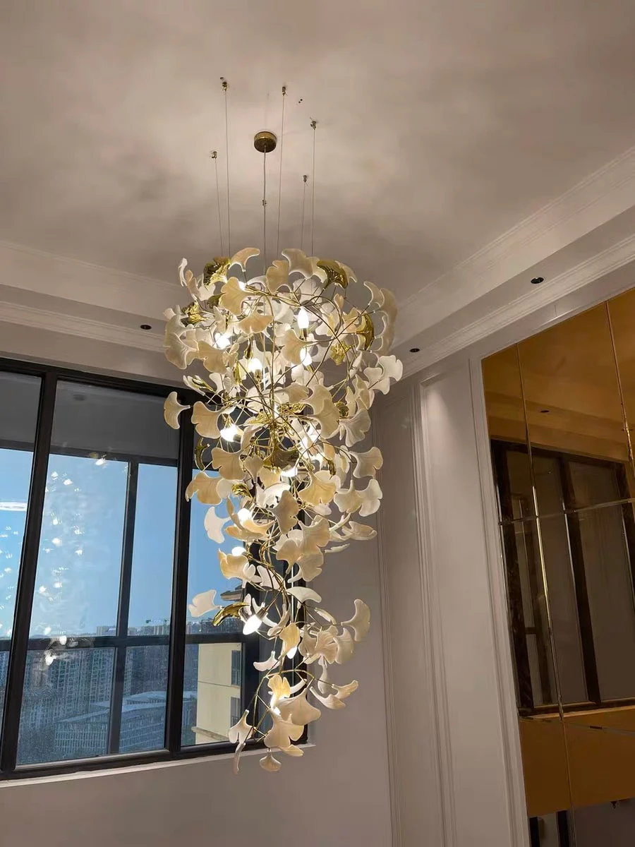 Ceramics Ginkgo Leaves Twig Chandelier Tree Branch Shaped Pendant Light For High Ceiling Living Room Hotel Hall - Image 17