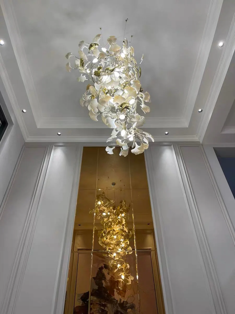 Ceramics Ginkgo Leaves Twig Chandelier Tree Branch Shaped Pendant Light For High Ceiling Living Room Hotel Hall - Image 18