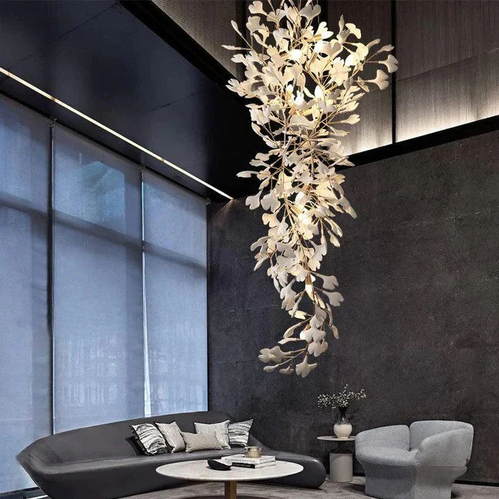 Ceramics Ginkgo Leaves Twig Chandelier Tree Branch Shaped Pendant Light For High Ceiling Living Room Hotel Hall - Image 2