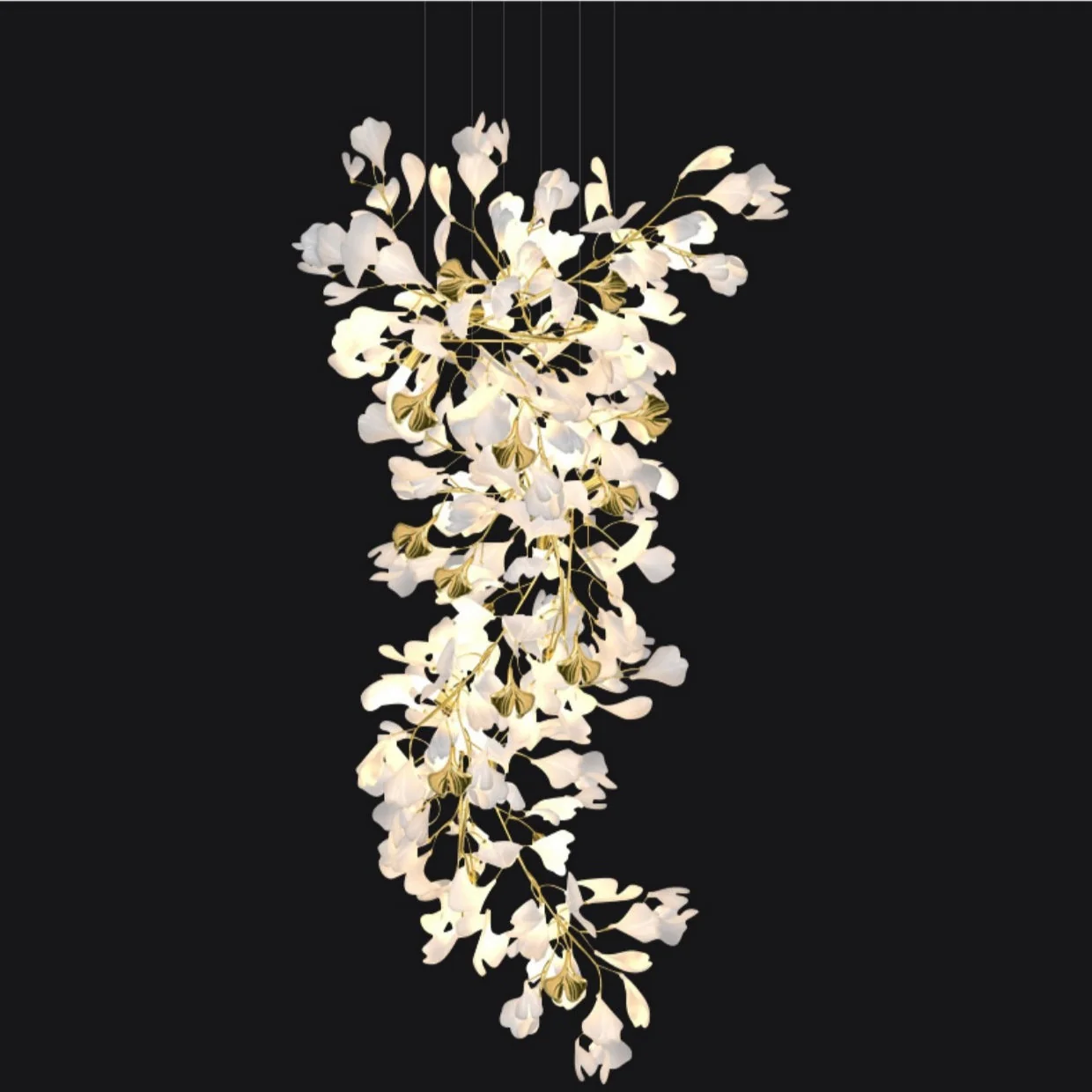 Ceramics Ginkgo Leaves Twig Chandelier Tree Branch Shaped Pendant Light For High Ceiling Living Room Hotel Hall - Image 26