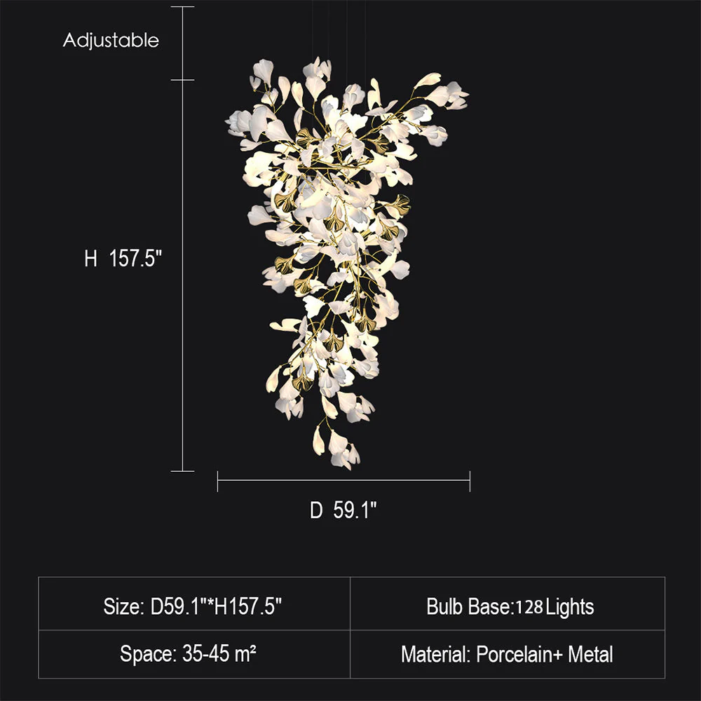 Ceramics Ginkgo Leaves Twig Chandelier Tree Branch Shaped Pendant Light For High Ceiling Living Room Hotel Hall - Image 30