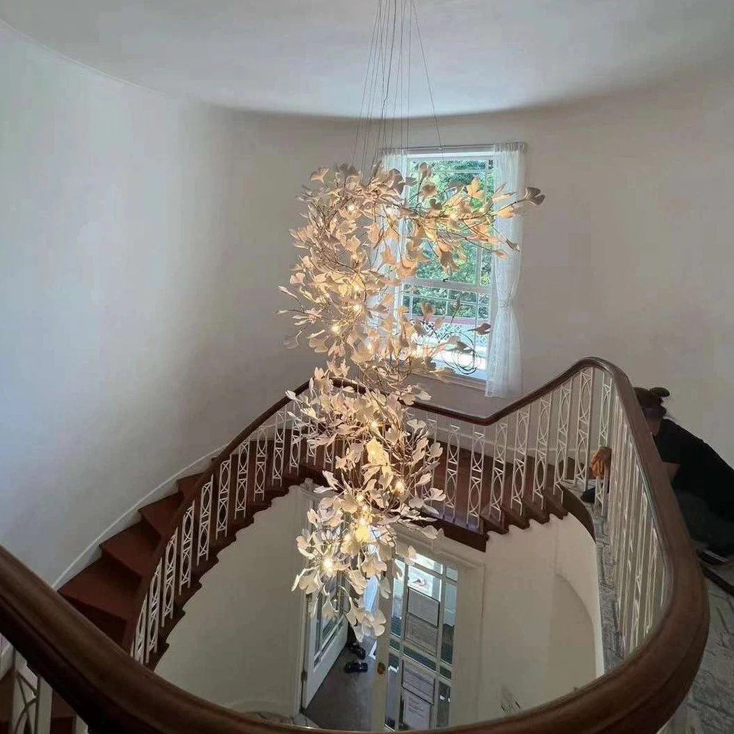 Ceramics Ginkgo Leaves Twig Chandelier Tree Branch Shaped Pendant Light For High Ceiling Living Room Hotel Hall - Image 7