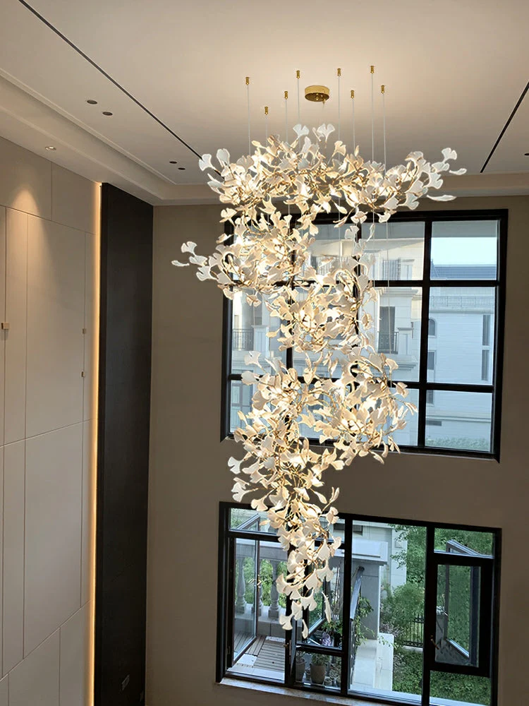 Porcelaneous Gingko Leaves Twig Chandelier Tree Branch Shaped Pendant Light For High Ceiling Living Room Hotel Hall - Image 2