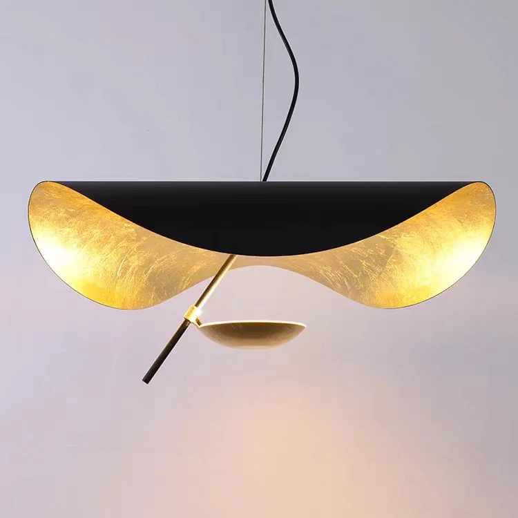 Designer Model Modern Art Hat Shape Gold Leaf Pendant Chandelier for Living/Dining Room - Image 2