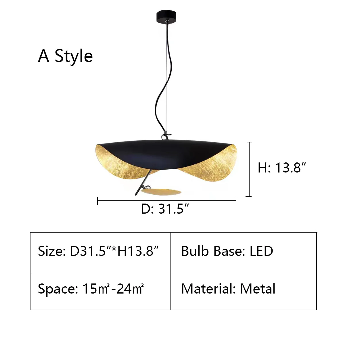 Designer Model Modern Art Hat Shape Gold Leaf Pendant Chandelier for Living/Dining Room - Image 20