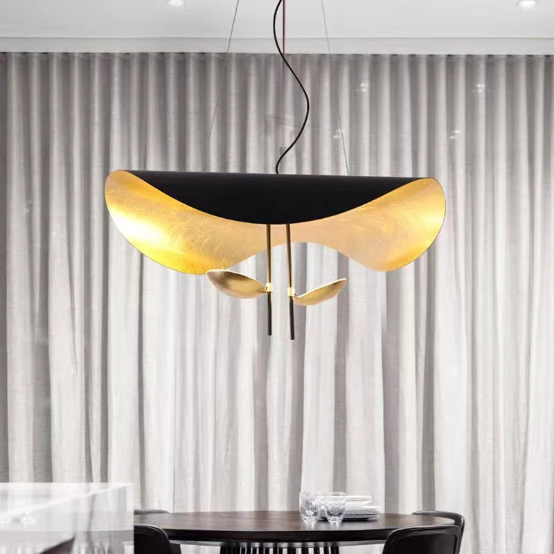 Designer Model Modern Art Hat Shape Gold Leaf Pendant Chandelier for Living/Dining Room - Image 3