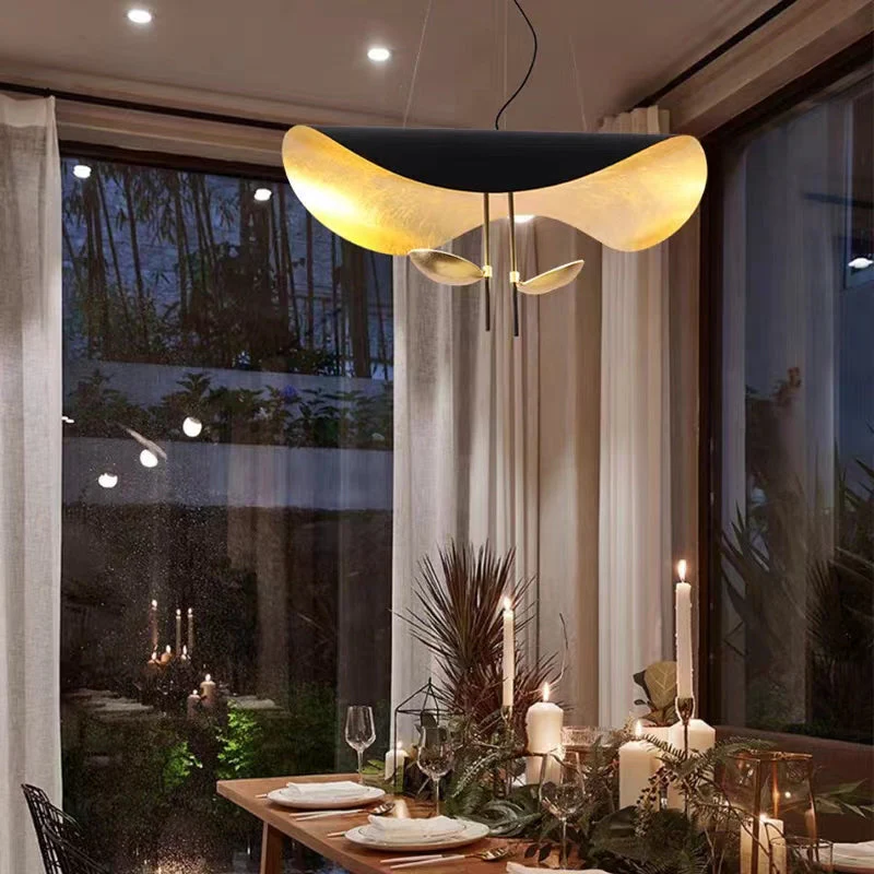 Designer Model Modern Art Hat Shape Gold Leaf Pendant Chandelier for Living/Dining Room - Image 5