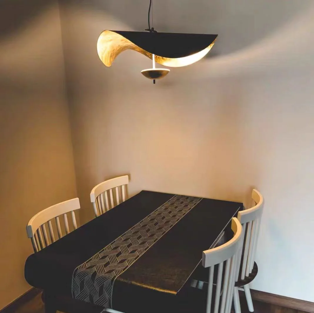 Designer Model Modern Art Hat Shape Gold Leaf Pendant Chandelier for Living/Dining Room - Image 6
