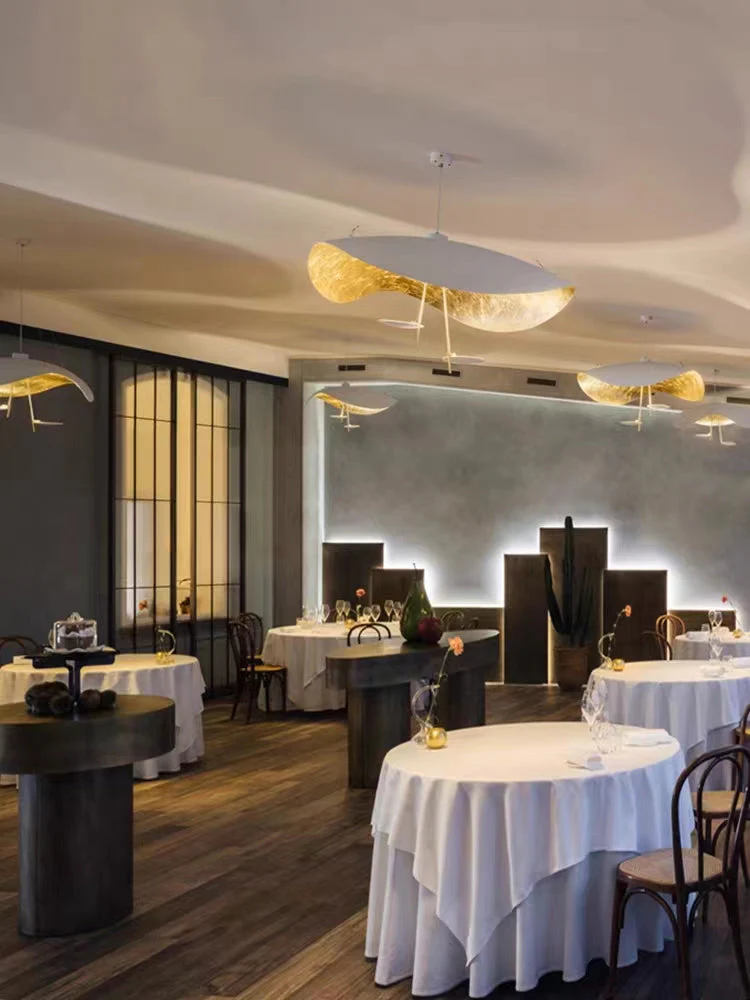 Designer Model Modern Art Hat Shape Gold Leaf Pendant Chandelier for Living/Dining Room - Image 7
