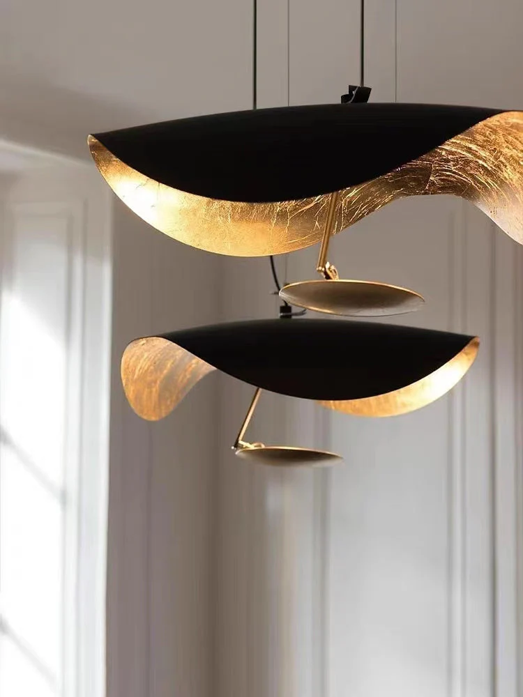 Designer Model Modern Art Hat Shape Gold Leaf Pendant Chandelier for Living/Dining Room - Image 9