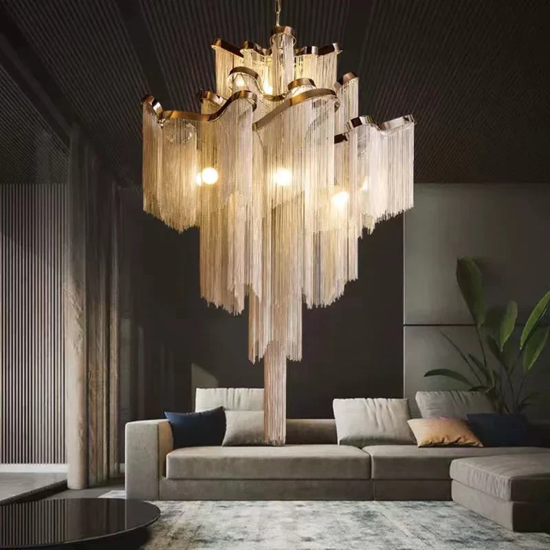 Post-Modern Extra Large Stainless Steel Long Tassel Chandelier for Large Living Room / Staircase / Villa / Duplexes - Image 10