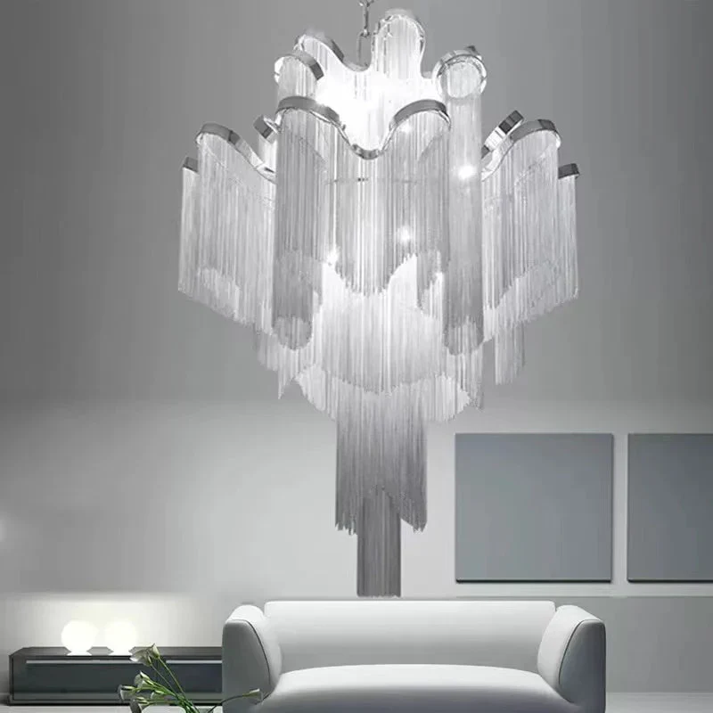 Post-Modern Extra Large Stainless Steel Long Tassel Chandelier for Large Living Room / Staircase / Villa / Duplexes - Image 2