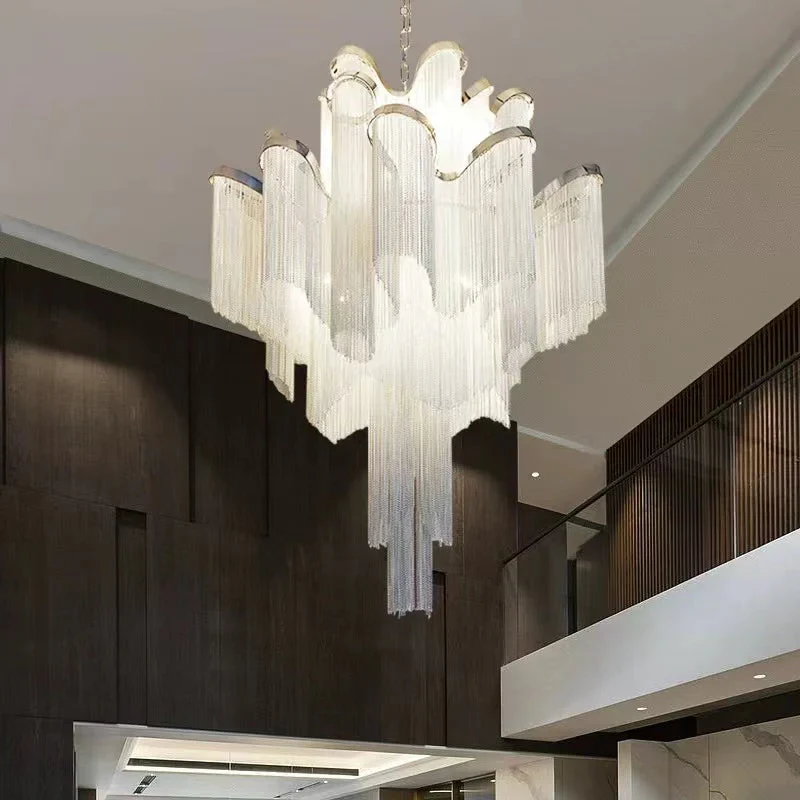 Post-Modern Extra Large Stainless Steel Long Tassel Chandelier for Large Living Room / Staircase / Villa / Duplexes - Image 6