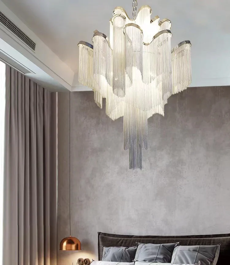 Post-Modern Extra Large Stainless Steel Long Tassel Chandelier for Large Living Room / Staircase / Villa / Duplexes - Image 8