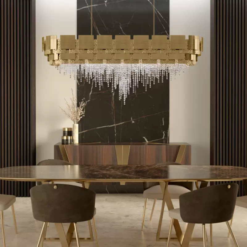 Post-modern Light Luxury Oval/Round Tiered Tassel Crystal Chandelier in Gold Finish for Living/Dining Room - Image 2