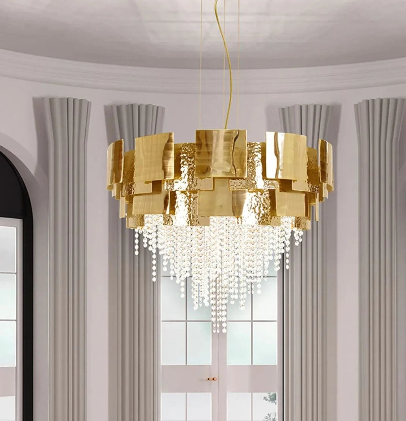 Post-modern Light Luxury Oval/Round Tiered Tassel Crystal Chandelier in Gold Finish for Living/Dining Room - Image 3