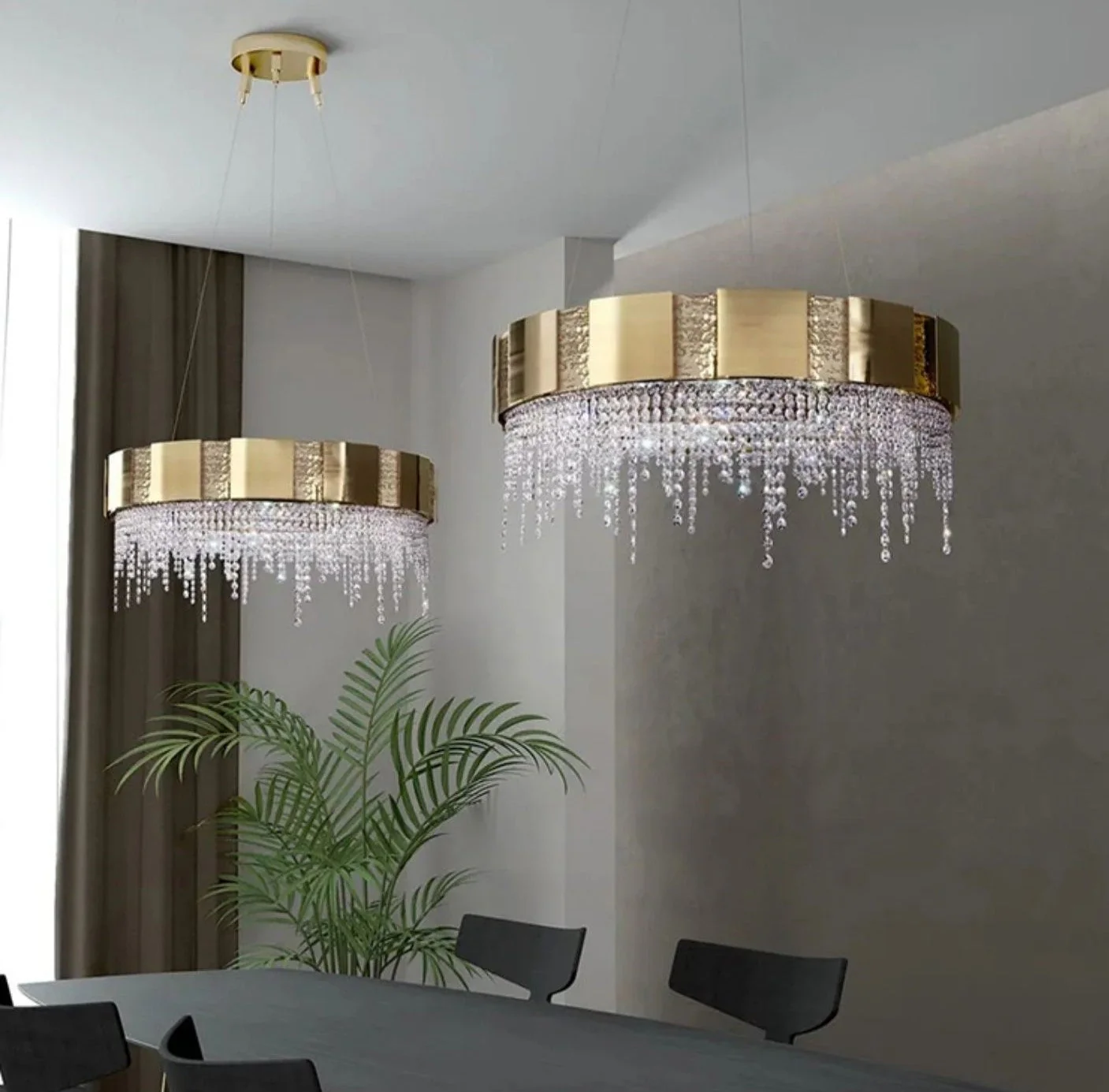 Post-modern Light Luxury Oval/Round Tiered Tassel Crystal Chandelier in Gold Finish for Living/Dining Room - Image 6