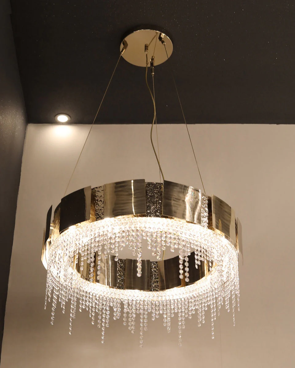 Post-modern Light Luxury Oval/Round Tiered Tassel Crystal Chandelier in Gold Finish for Living/Dining Room - Image 7