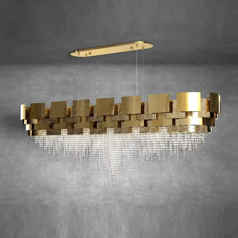 Post-modern Light Luxury Oval/Round Tiered Tassel Crystal Chandelier in Gold Finish for Living/Dining Room - Image 9