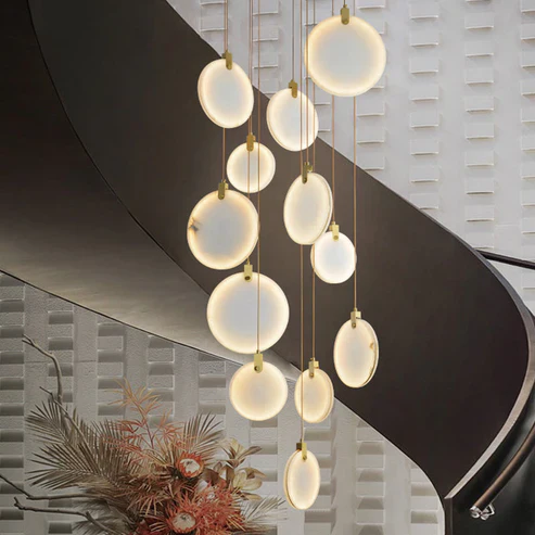 Queenie Alabaster Disc Long Round Chandelier For Loft - Image 10