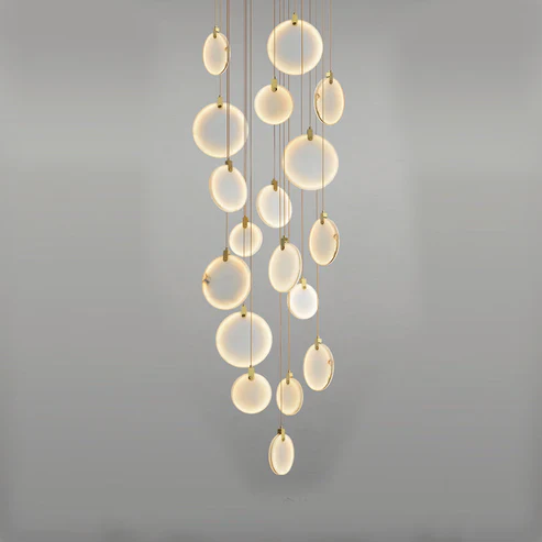 Queenie Alabaster Disc Long Round Chandelier For Loft - Image 11