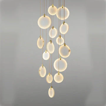 Queenie Alabaster Disc Long Round Chandelier For Loft - Image 4
