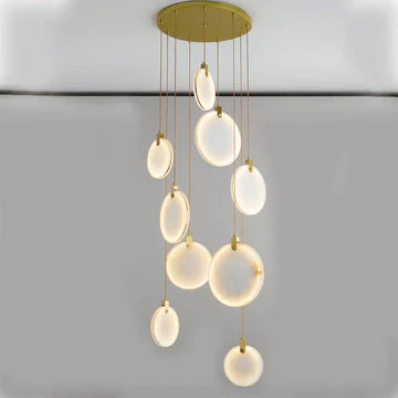 Queenie Alabaster Disc Long Round Chandelier For Loft - Image 5
