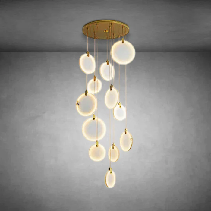 Queenie Alabaster Disc Long Round Chandelier For Loft - Image 8