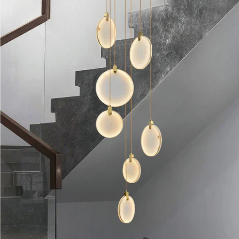 Queenie Alabaster Disc Long Round Chandelier For Loft - Image 9