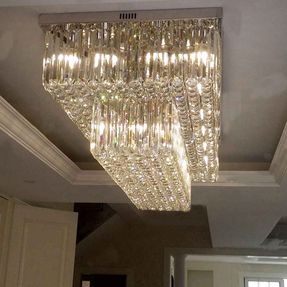 Rectangle flush mount golden crystal chandelier light - Image 2