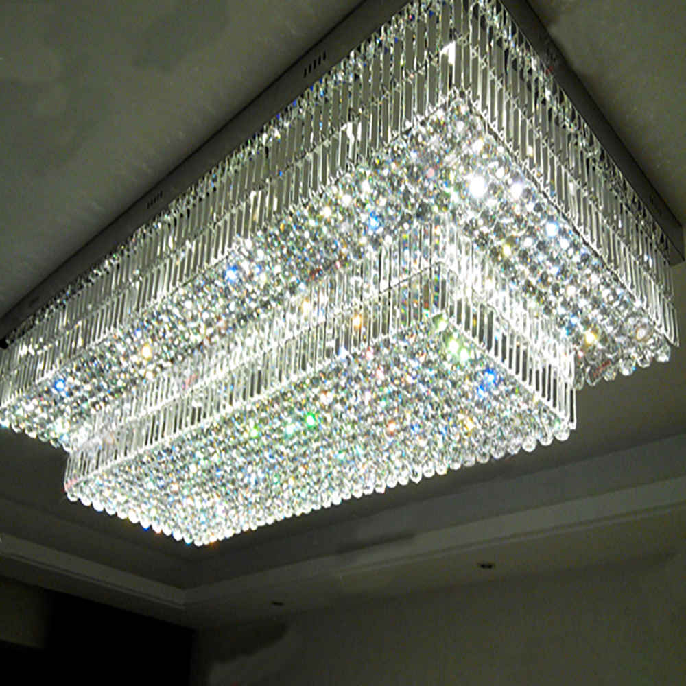 Rectangle flush mount golden crystal chandelier light - Image 3