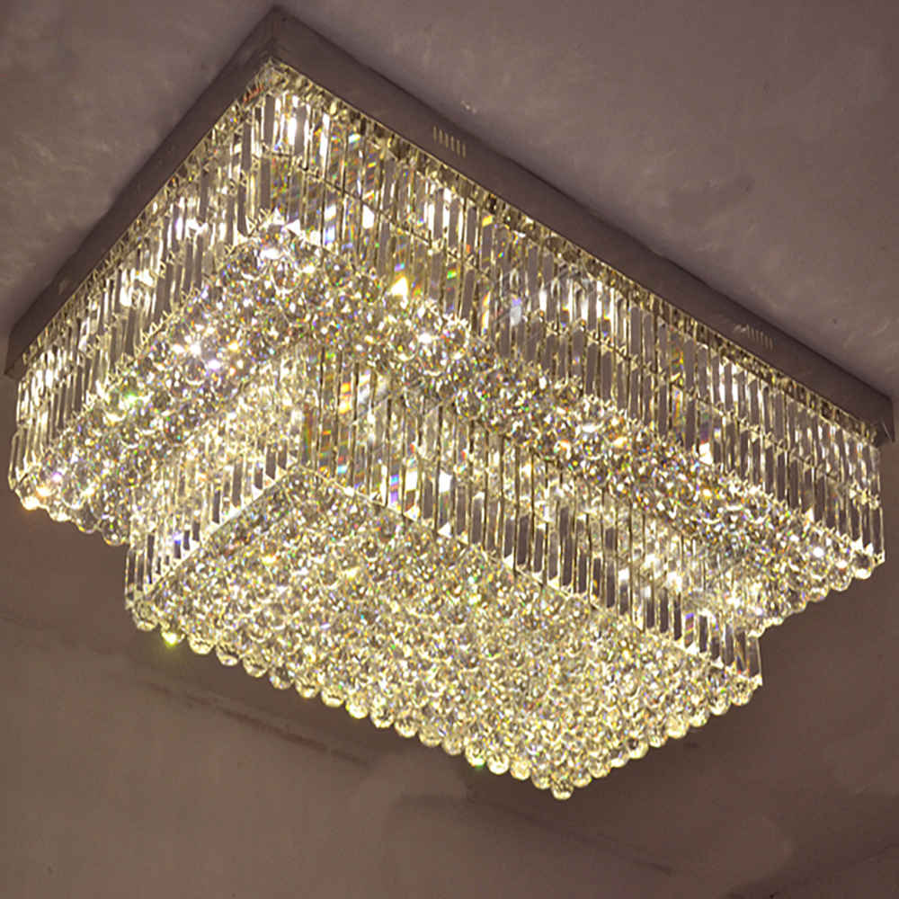 Rectangle flush mount golden crystal chandelier light - Image 4