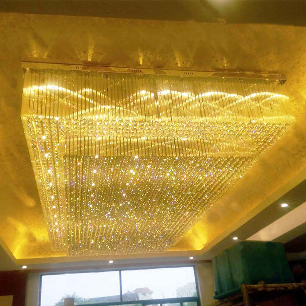 Rectangle flush mount golden crystal chandelier light - Image 5