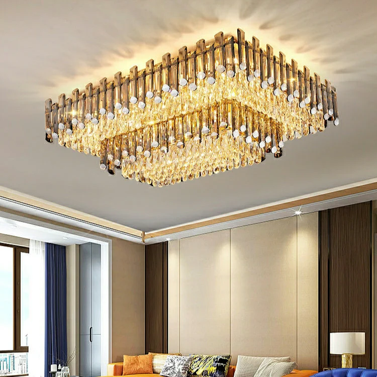 Rectangle Flush Mounted Living Room Chandelier Crystal Ceiling Light Fixture For Long Dining Table - Image 2