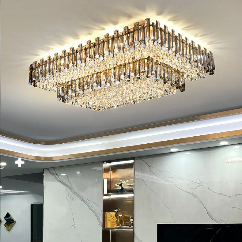 Rectangle Flush Mounted Living Room Chandelier Crystal Ceiling Light Fixture For Long Dining Table - Image 3
