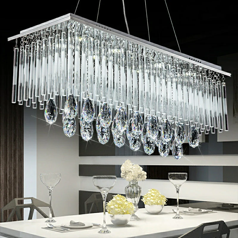 Rectangle Kitchen Island Crystal Drops Chandelier Ceiling Pendant Light For Long Dining Table - Image 2