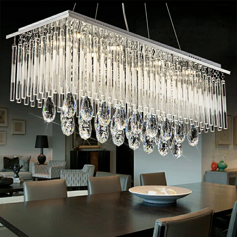 Rectangle Kitchen Island Crystal Drops Chandelier Ceiling Pendant Light For Long Dining Table - Image 3