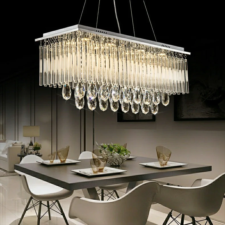 Rectangle Kitchen Island Crystal Drops Chandelier Ceiling Pendant Light For Long Dining Table - Image 4
