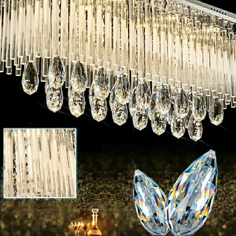 Rectangle Kitchen Island Crystal Drops Chandelier Ceiling Pendant Light For Long Dining Table - Image 5